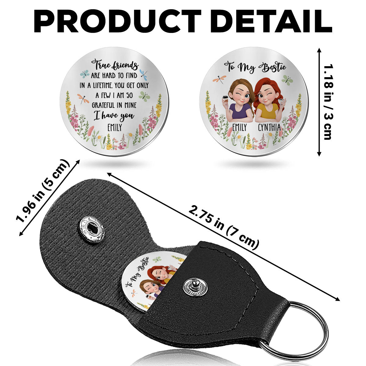 Custom Besties Coin Keychain, Friendship Birthday Gifts • I Am So Grateful - Personalized Pocket Hug