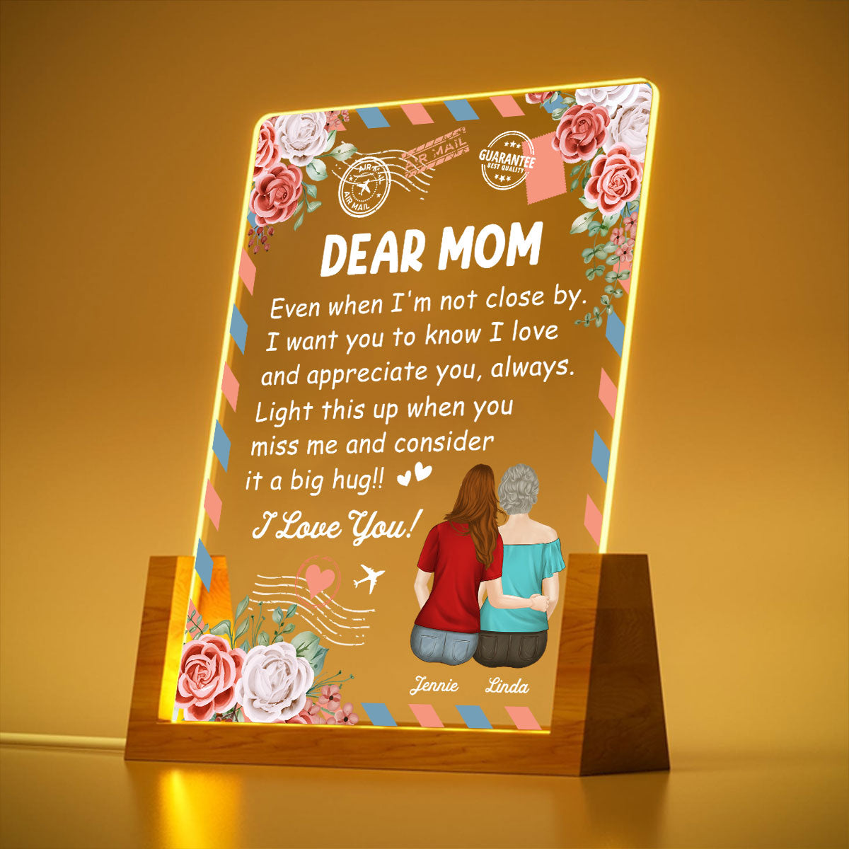 Custom Gift for Mom Grandma, Mother's Day Birthday • A Big Hug - Personalized Night Light