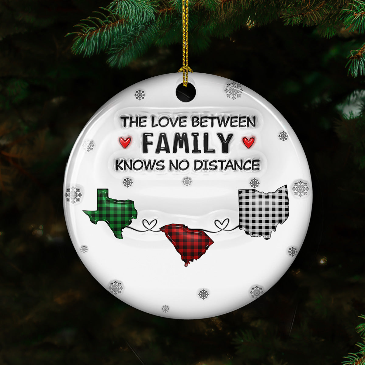 Custom Family Christmas Ornament for Long Distance Families •  The Love Between Family Knows No Distance - Personalized 3D Inflated Effect Ceramic Ornament