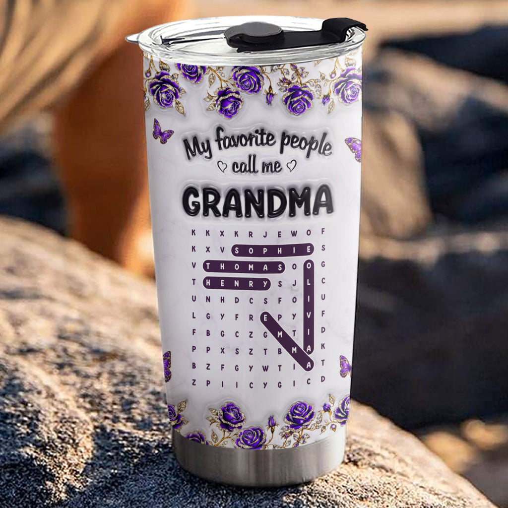 Custom Mother's Day Birthday Gifts For Grandma • Grandma Favorite People Word Search Puzzle - Personalized 3D Effect Tumbler