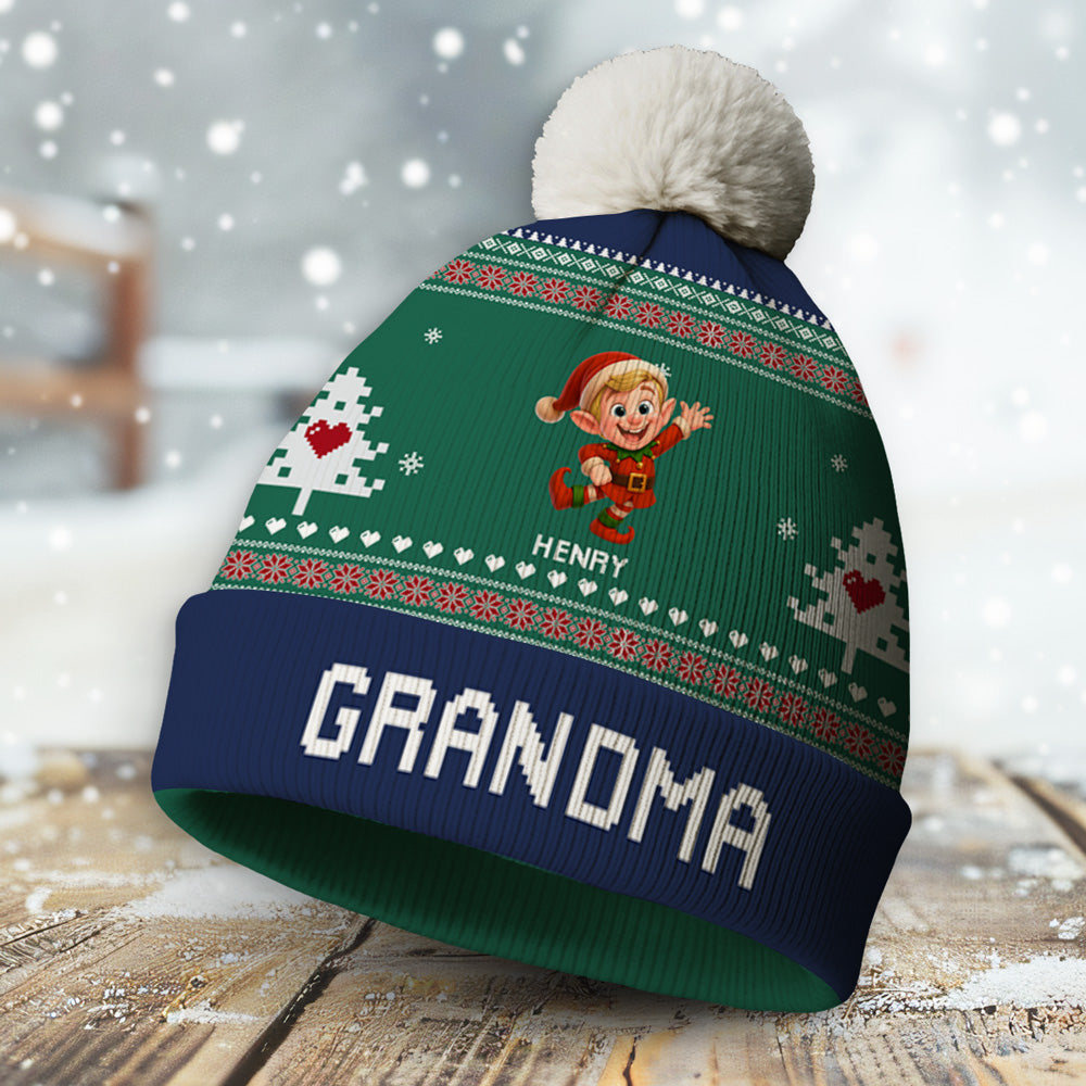 Custom Grandma Christmas Winter Hat • Love Beyond Generations - Personalized Bobble Beanie Hat