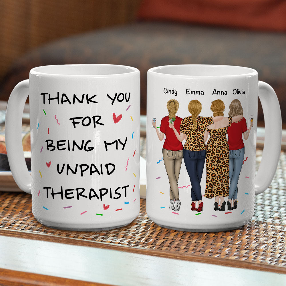 Custom Best Friend, Christmas & Birthday Friendship Keepsake Gift • My Unpaid Therapist - Personalized Coffee Mug