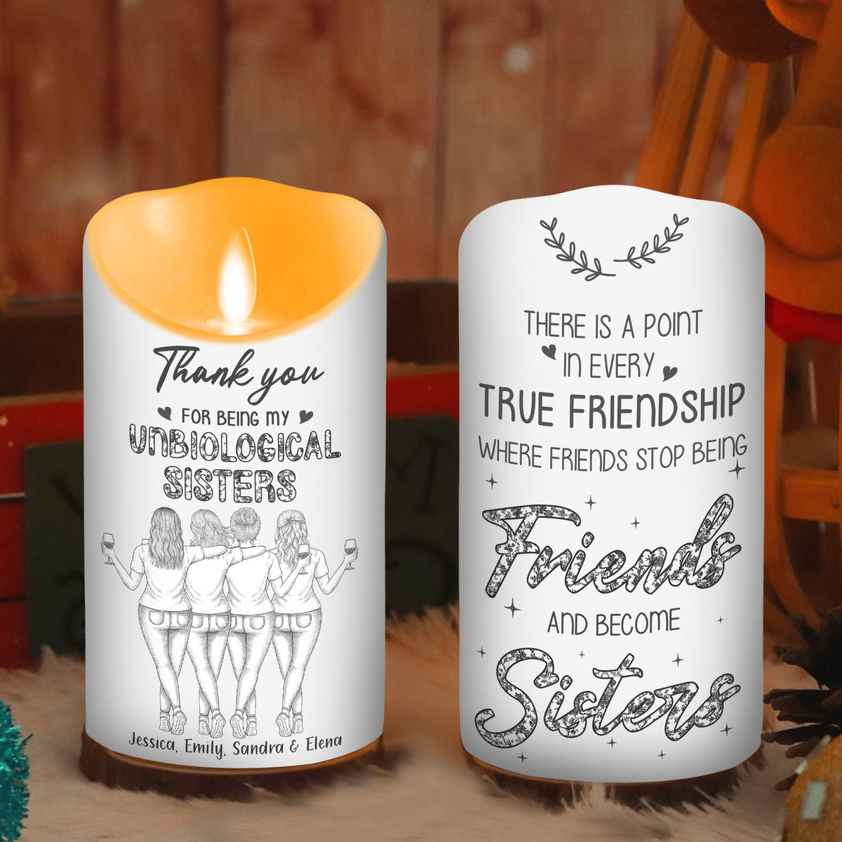 Where Friends Become Sisters Blue Toile - Personalized LED Candle