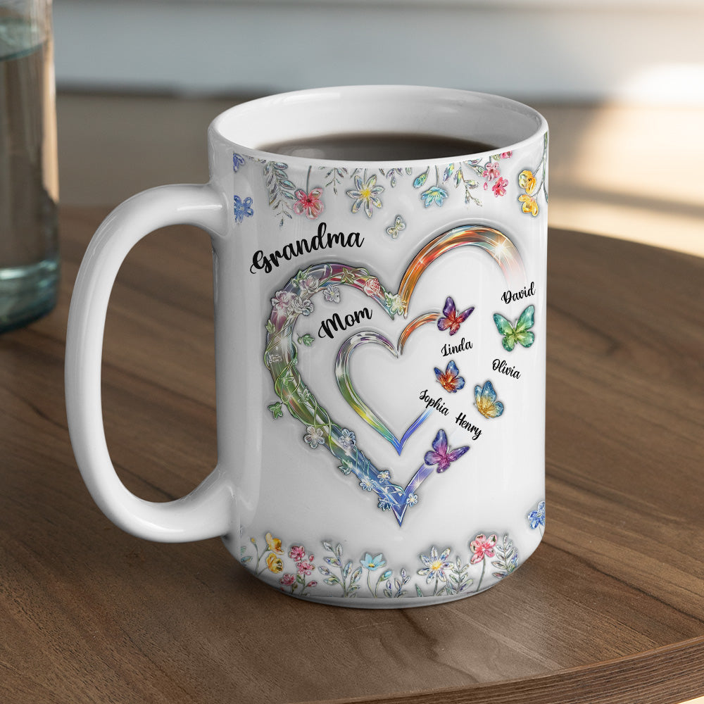 Custom Mother's Day Gift for Mom & Grandma • Grandma Heart - Personalized 3D Inflated Effect Mug