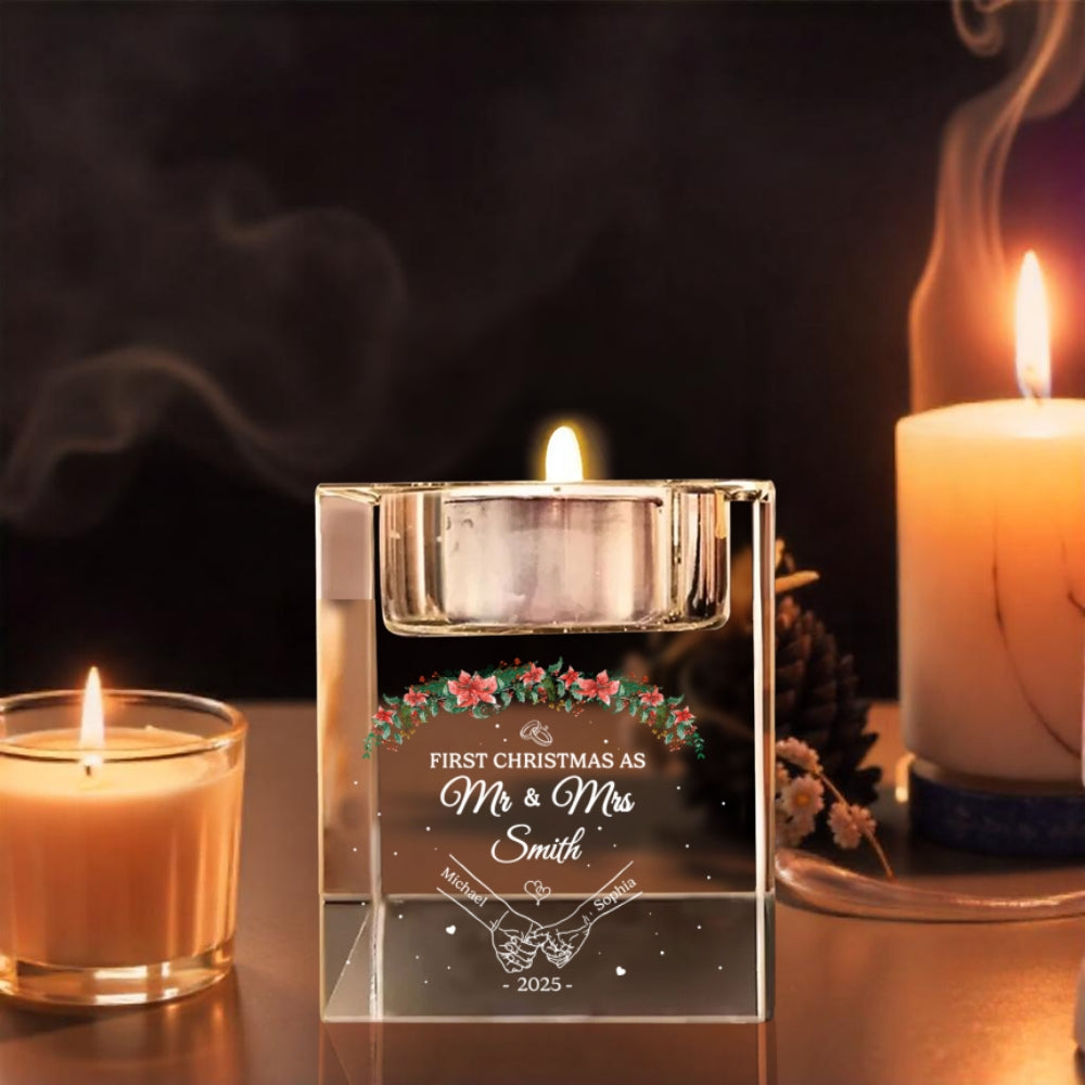 Our First Year - Personalized Crystal Candle Holder