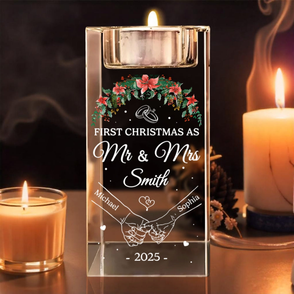 Our First Year - Personalized Crystal Candle Holder