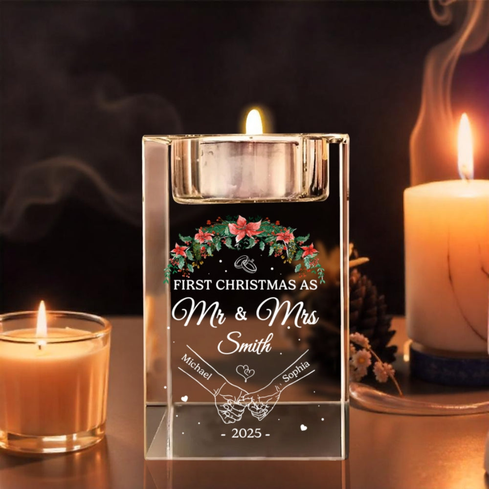 Our First Year - Personalized Crystal Candle Holder