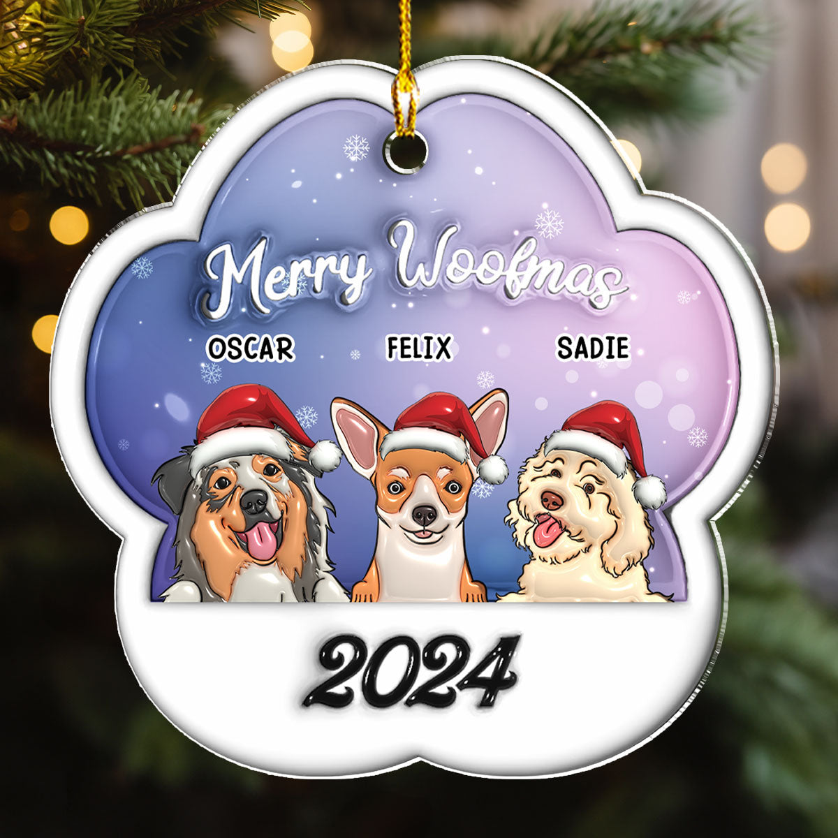 Custom Keepsake Christmas Ornament •  Merry Woofmas 2024 - Personalized 3D Inflated Effect Acrylic Ornament
