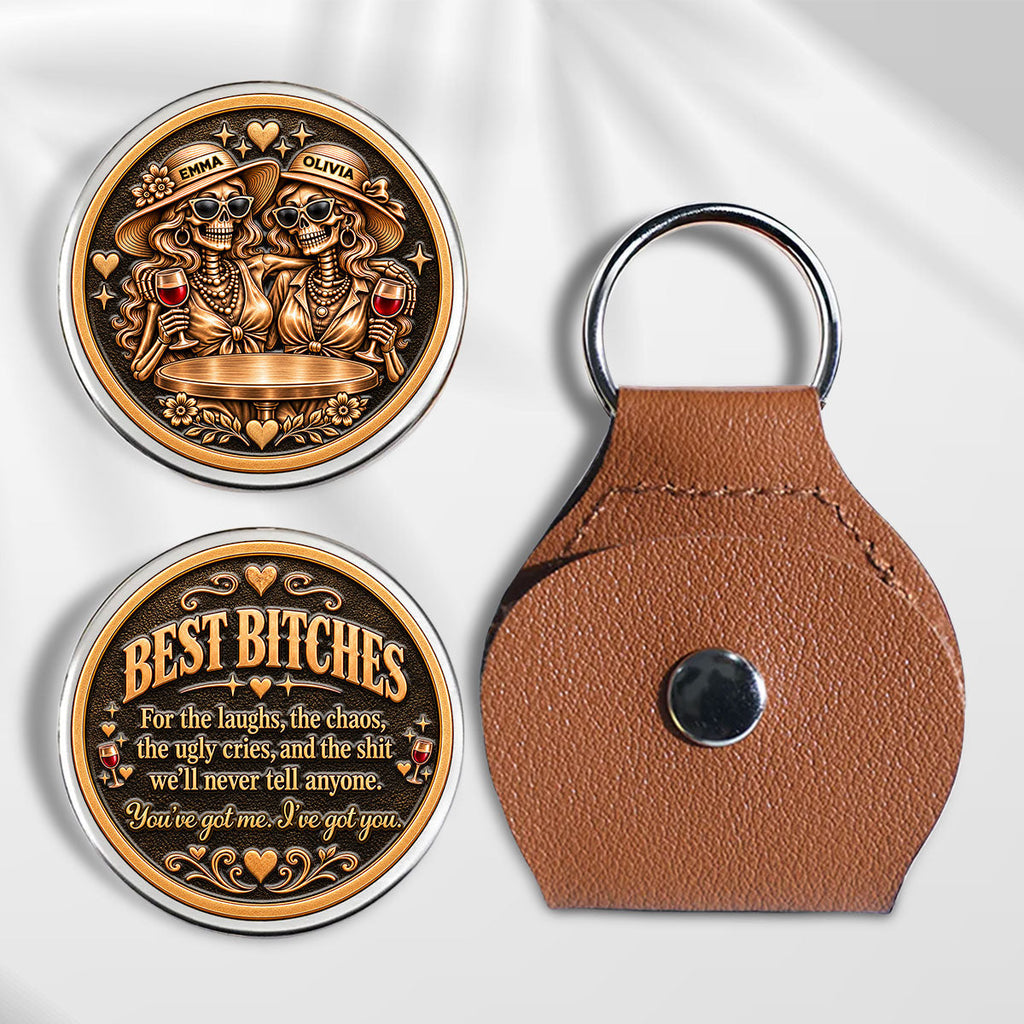 Custom Besties Coin Keychain, Friendship Birthday Gifts • Chaos Together - Personalized 3D Printing Pocket Hug