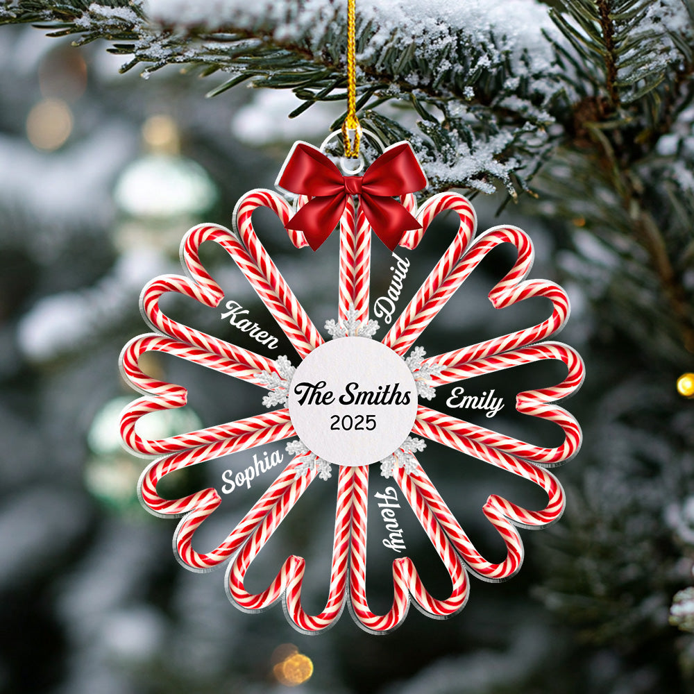 Custom Keepsake Christmas Ornament •  Family Candy Cane - Personalized Acrylic Ornament