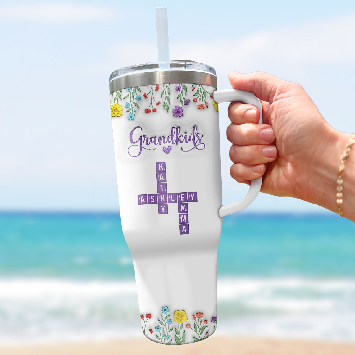Custom Mother's Day Birthday Gifts For Grandma • Love My Grandkids Crossword - Personalized 3D Inflated Effect Printed 40 Oz Tumbler