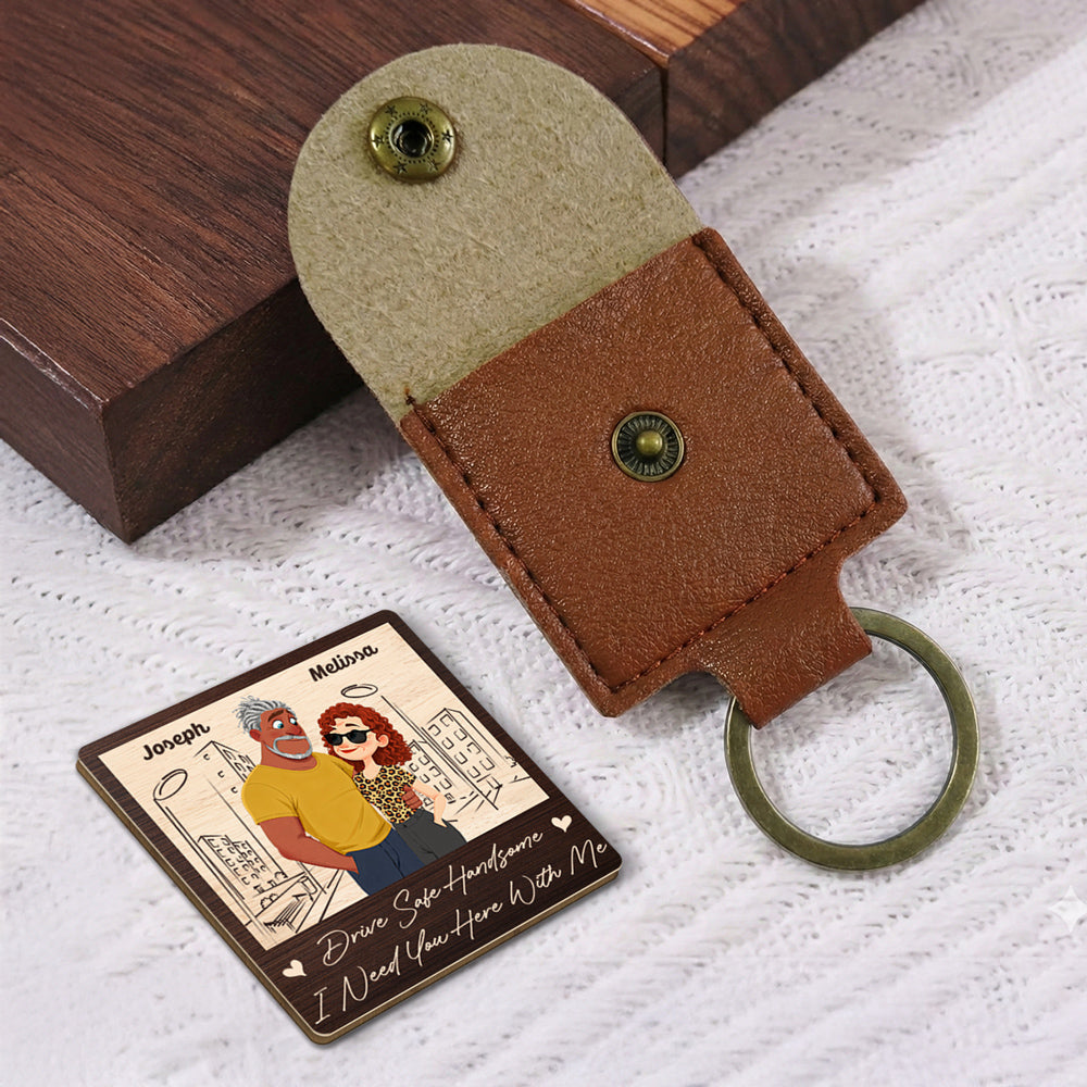 Custom Coin Keychain for Husband, Couple Anniversary Valentine's Day Gifts • Safe Back To My Arms - Personalized Wooden Pocket Hug