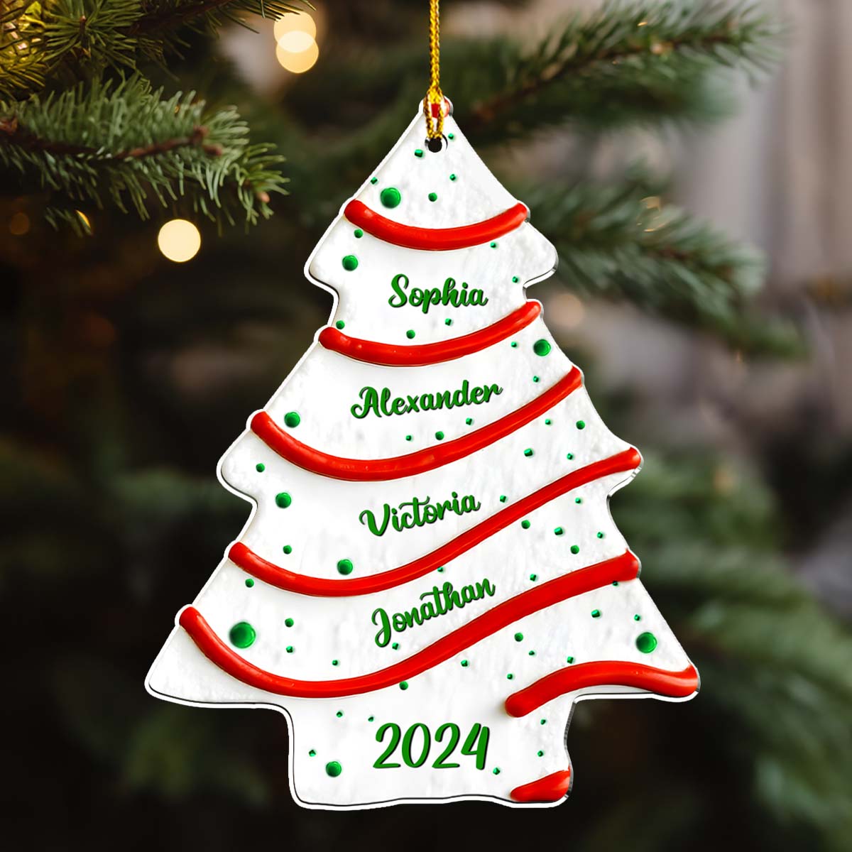 Custom Family Ornament, Christmas Gift for Family Members •  Christmas Tree Cake Name - Personalized 3D Effect Acrylic Ornament - Gifts For Family, Friends, Coworkers