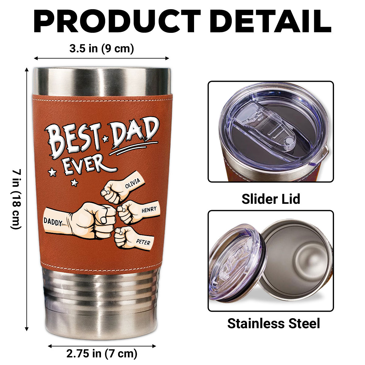 Custom Father's Day Birthday Gifts For Dad • Best Dad - Personalized Leather Tumbler