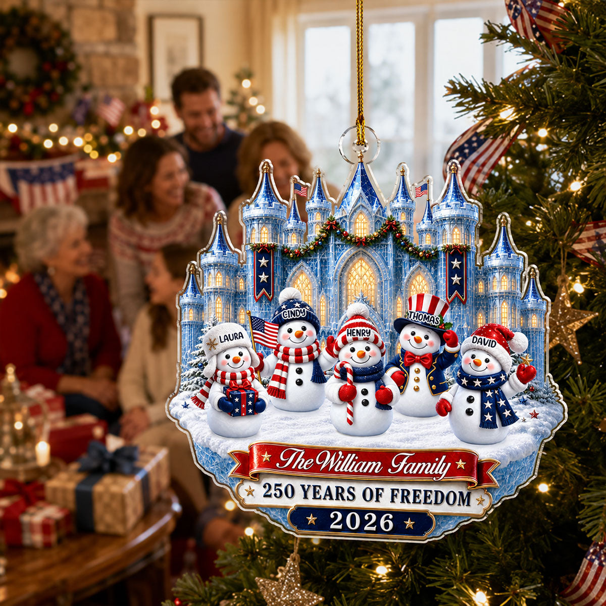 Custom Family Ornament, Christmas Gift for Family Members •  America 250th Anniversary Christmas - Personalized Acrylic Ornament