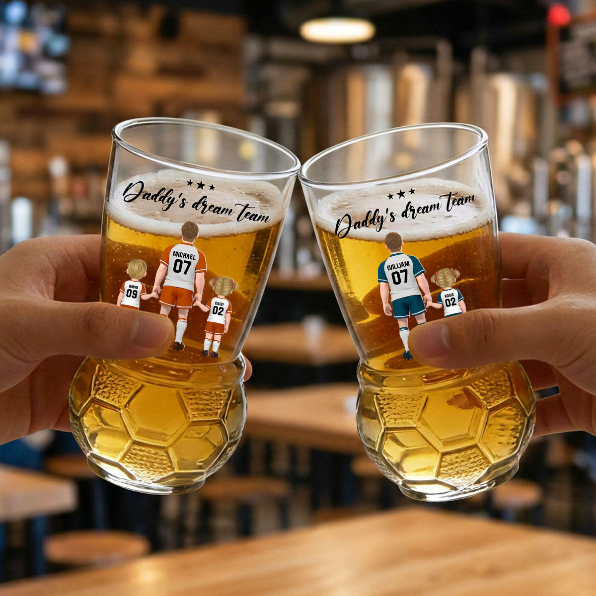 Family Goals - Personalized Football Beer Glass
