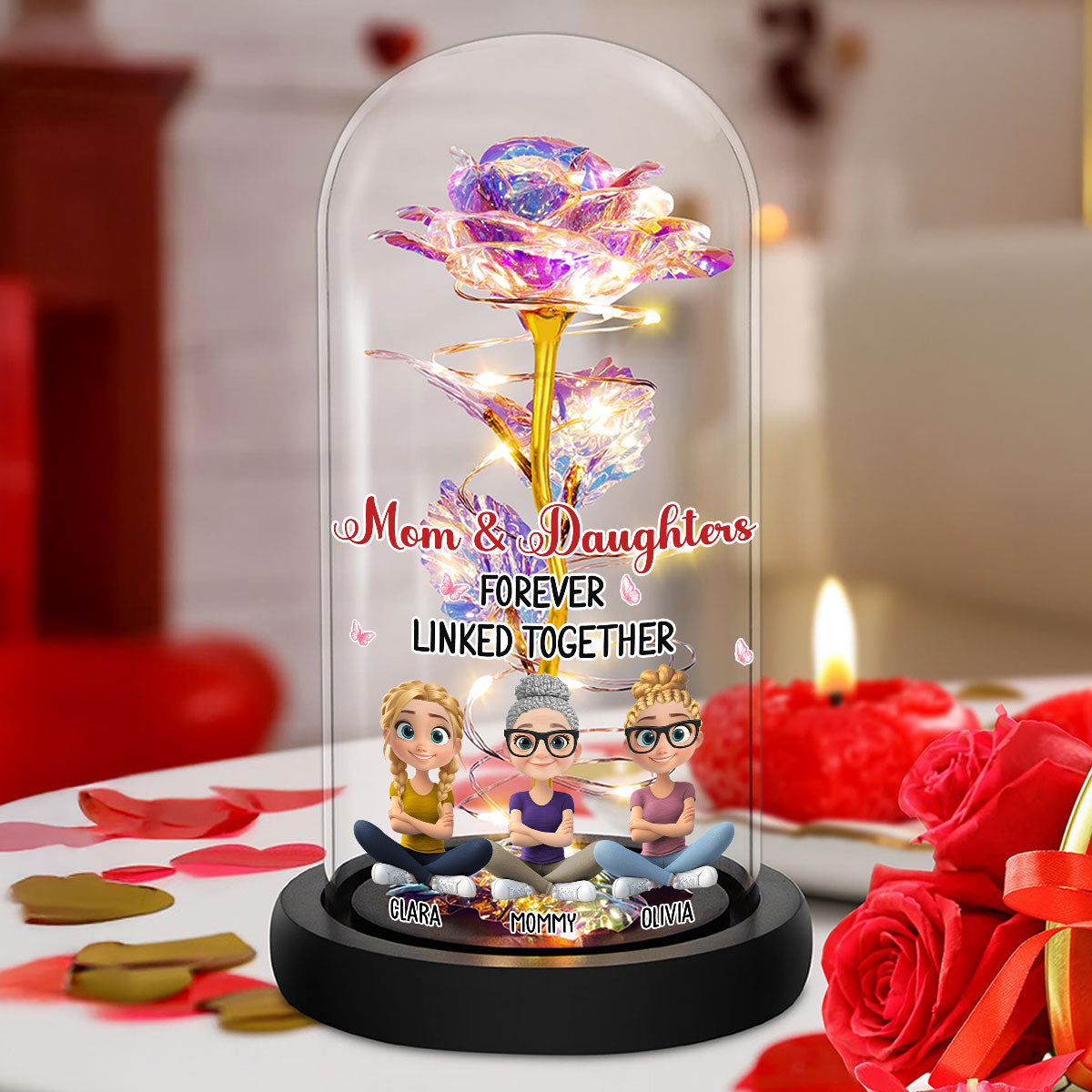 Mother And Daughter Linked Forever - Personalized Sparkly Rose