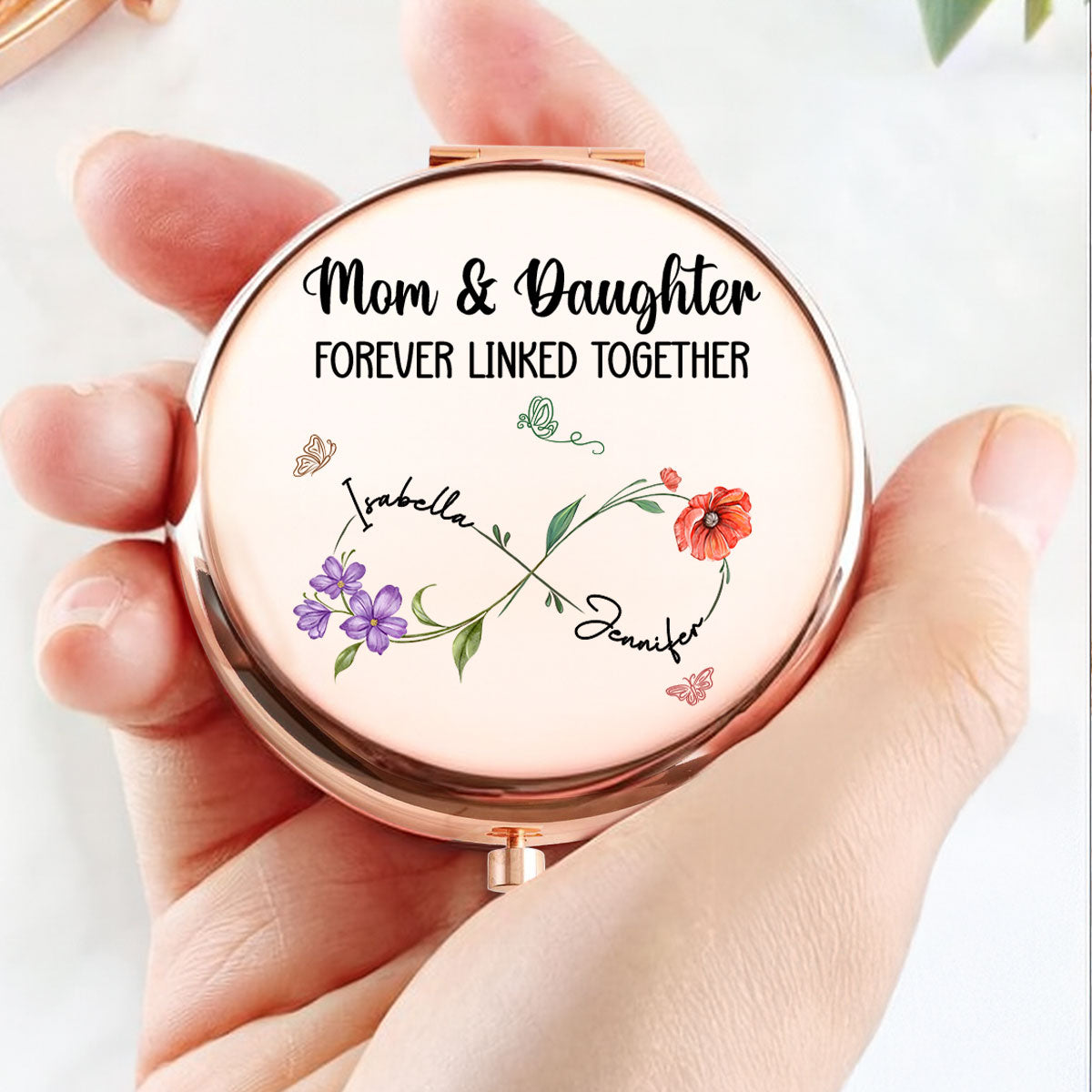 Mom And Daughter Forever Linked Together - Personalized Compact Mirror