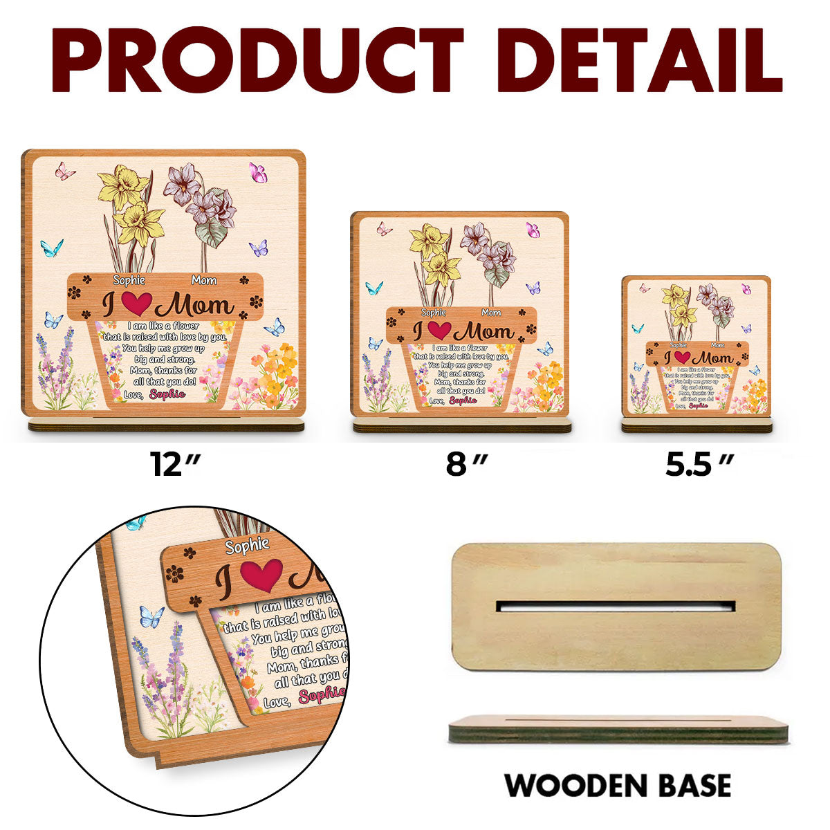 Custom Mother's Day Decor, Gift for Mom & Grandma • Growing Love Flower - Personalized 2-Layer Wood Plaque With Flat Base
