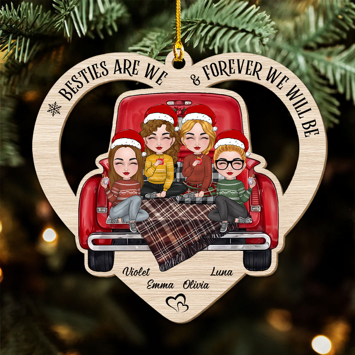 Custom Friendship Christmas Ornament, Best Friend Gift •  Sister Are We - Personalized Wood Ornament