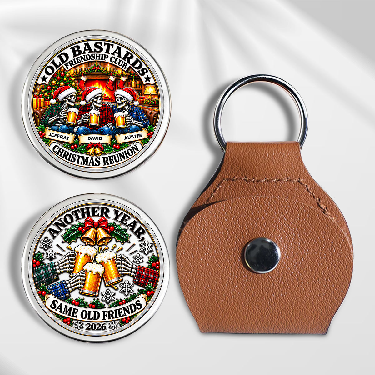 Custom Besties Coin Keychain, Friendship Birthday Gifts • Same Crew Same Christmas Chaos - Personalized 3D Printing Pocket Hug