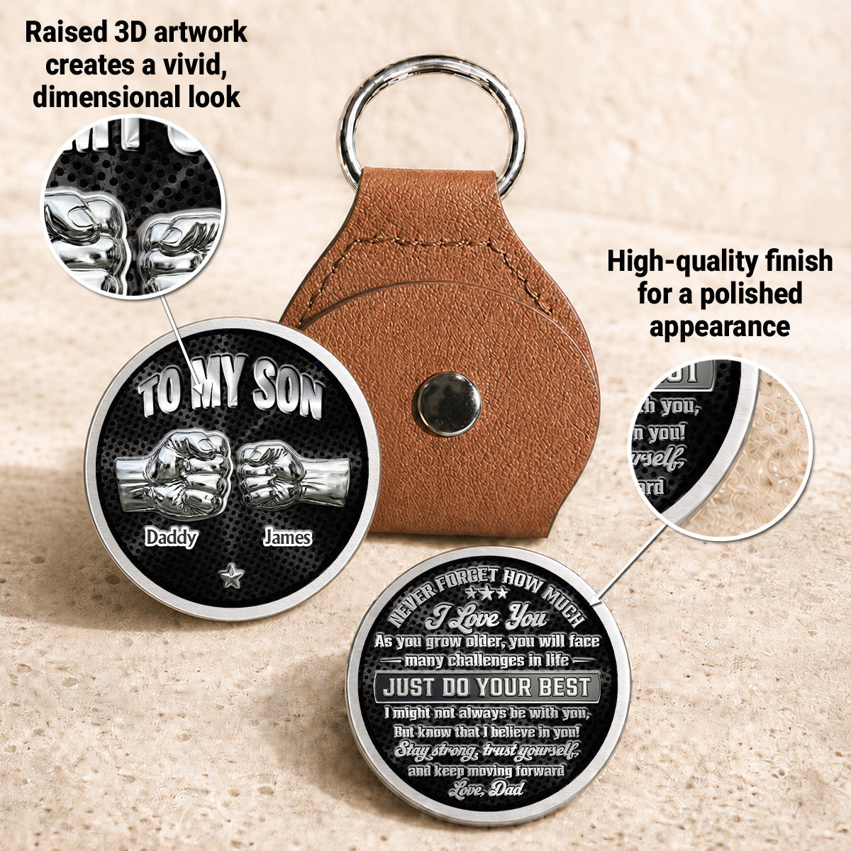 Custom Son Coin Keychain, Father's Day Birthday Gifts • Son I Believe In You - Personalized 3D Printing Pocket Hug