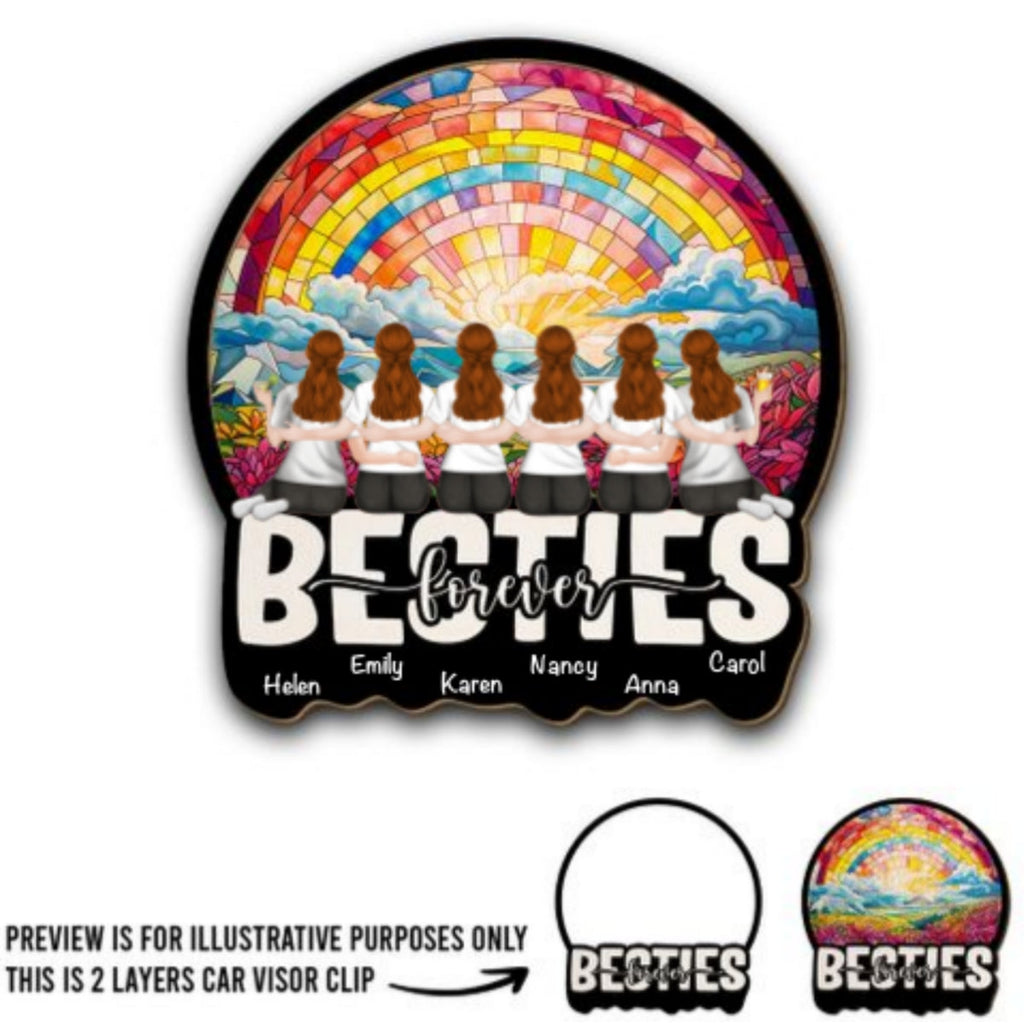 Besties Sitting Together Version 2 - Personalized Car Visor Clip