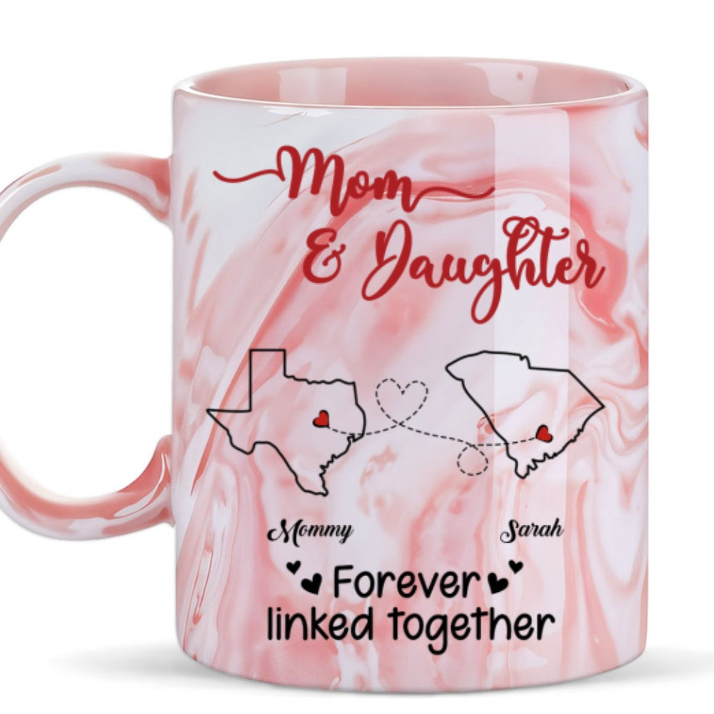 Custom Mother's Day Gift for Mom & Grandma • Forever Linked Together - Personalized Pink Marble Mug
