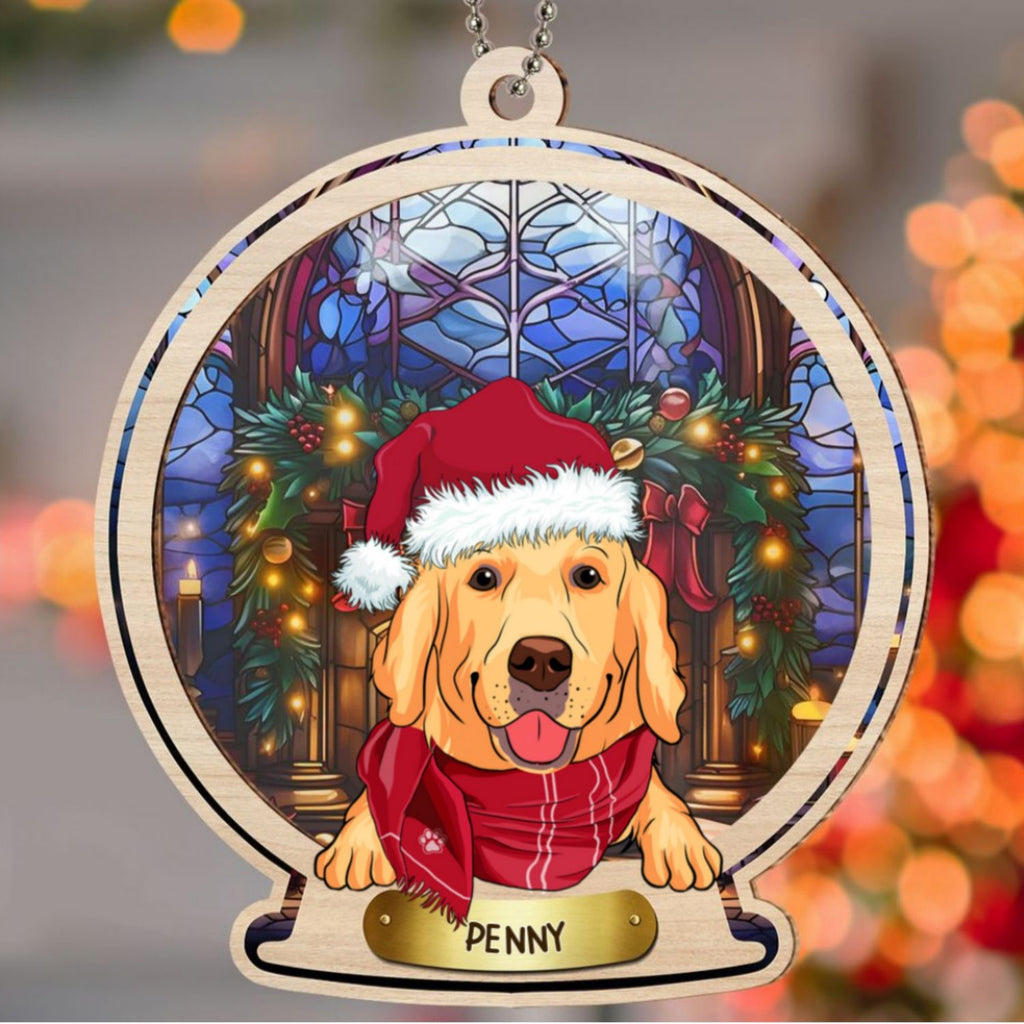 Custom Keepsake Christmas Ornament •  Snow Globe Dog - Personalized Suncatcher Ornament