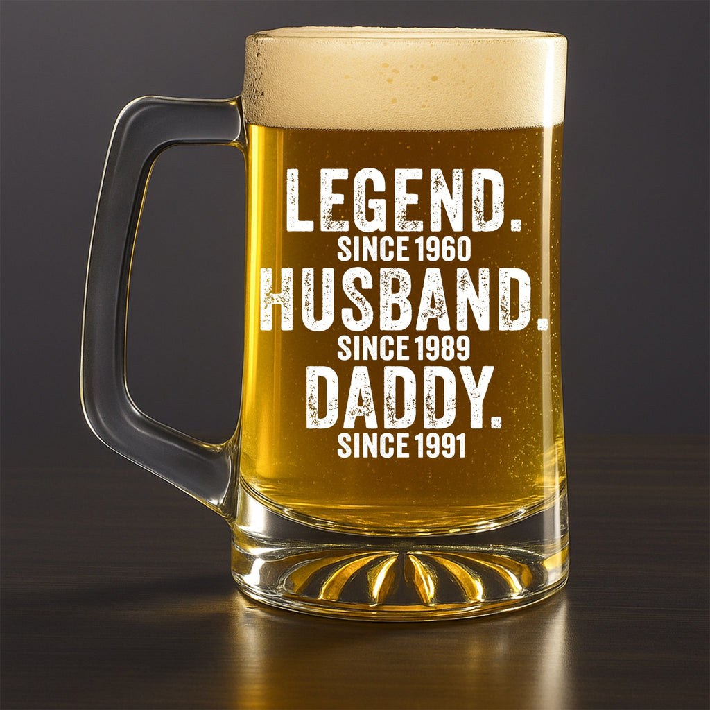 Legend Husband Dad Grandpa - Personalized Beer Glass With Handle