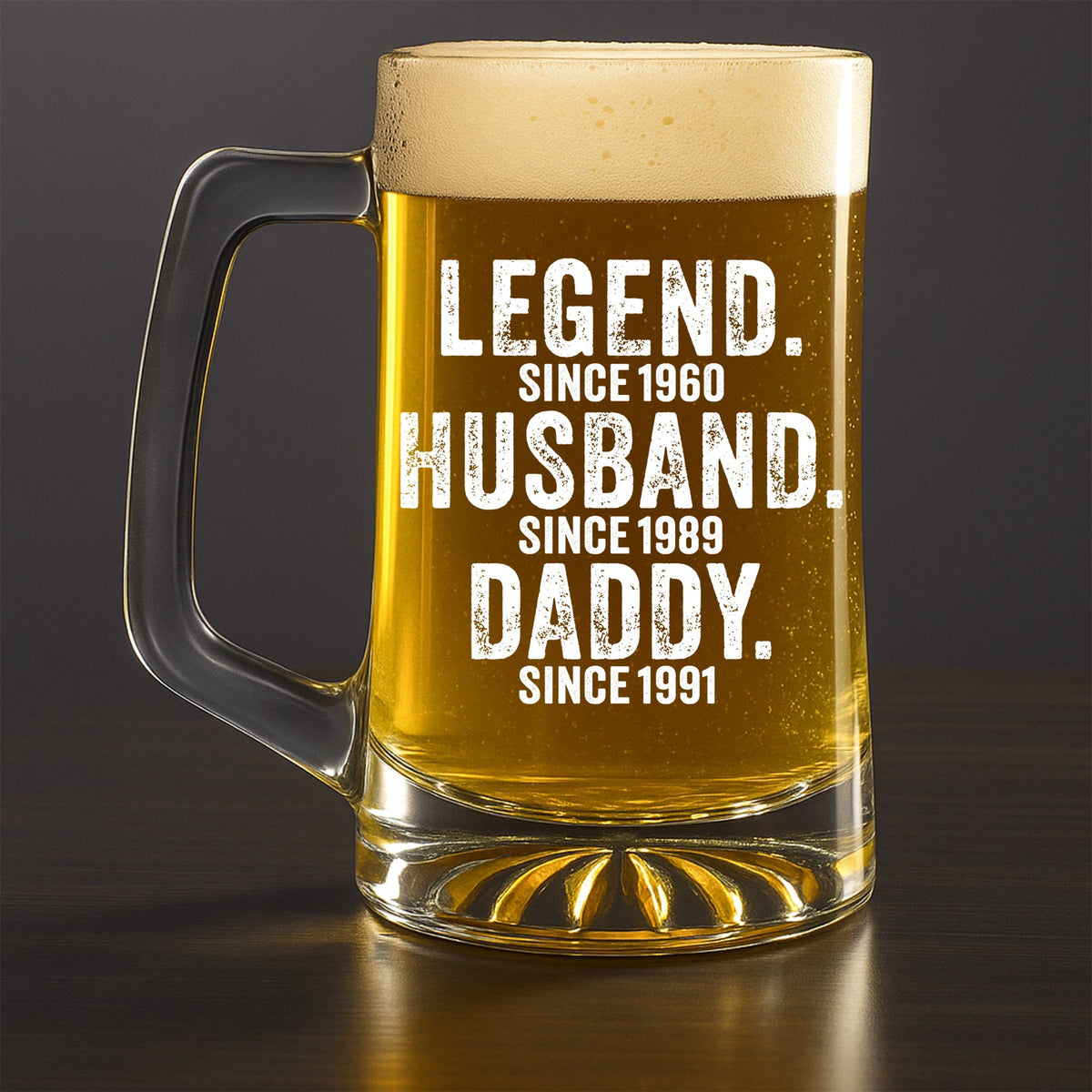 Legend Husband Dad Grandpa - Personalized Beer Glass With Handle