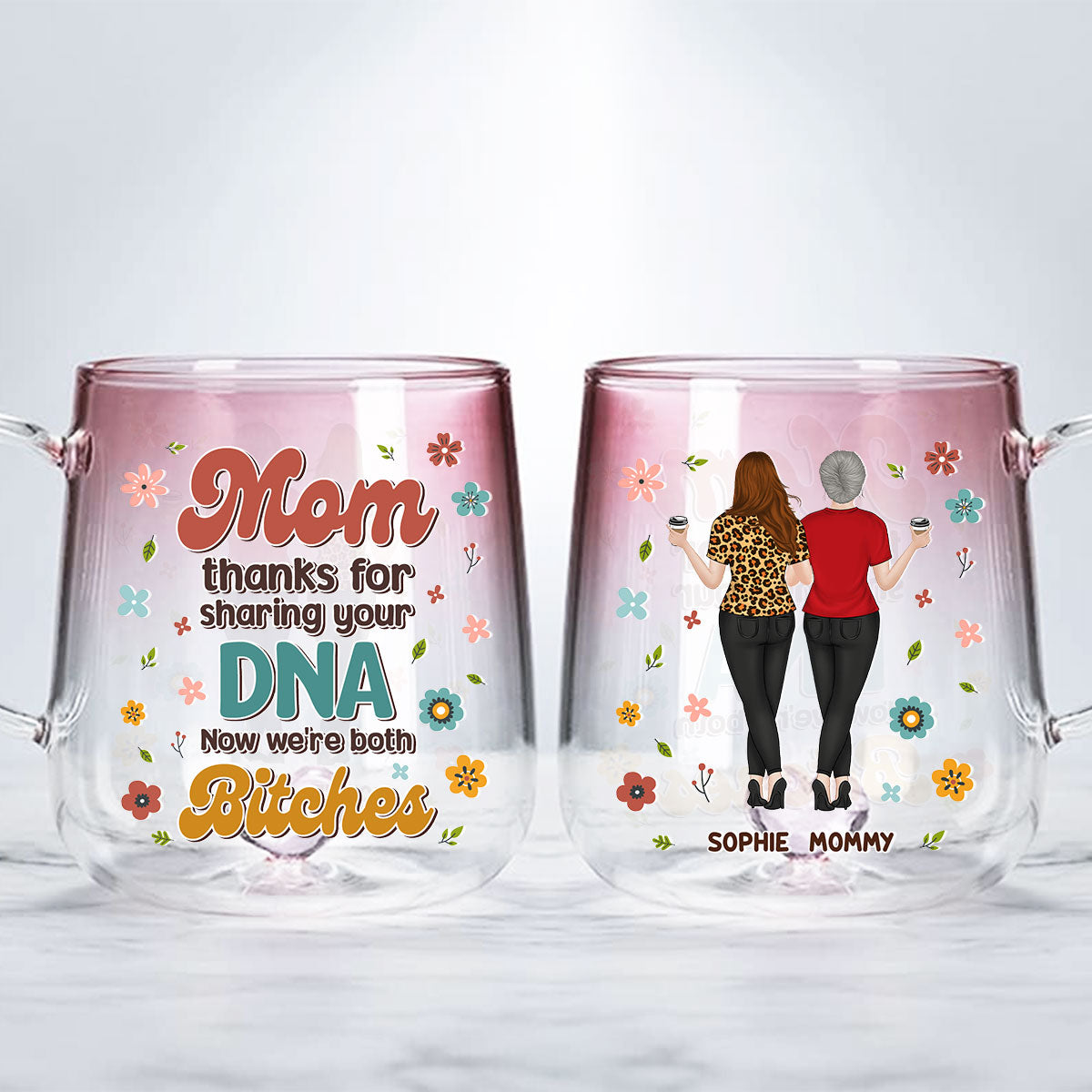Custom Mother's Day Gift for Mom & Grandma • Great Mommy - Personalized Pink Gradient Glass Mug