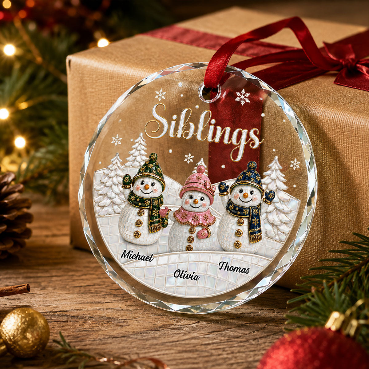 Custom Brothers & Sisters Christmas Ornament •  Forever Connected - Personalized Glass Ornament