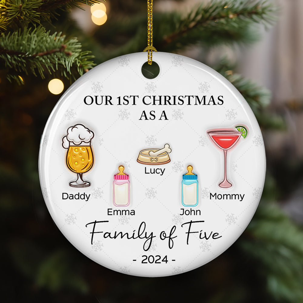 Custom Family First Christmas Ornament •  Cheering First Christmas As A Family - Personalized 3D Inflated Effect Ceramic Ornament