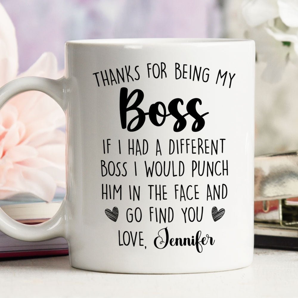 Custom Coworker, Christmas & Birthday Team Appreciation Gift • Thanks For Being My Boss - Personalized Coffee Mug