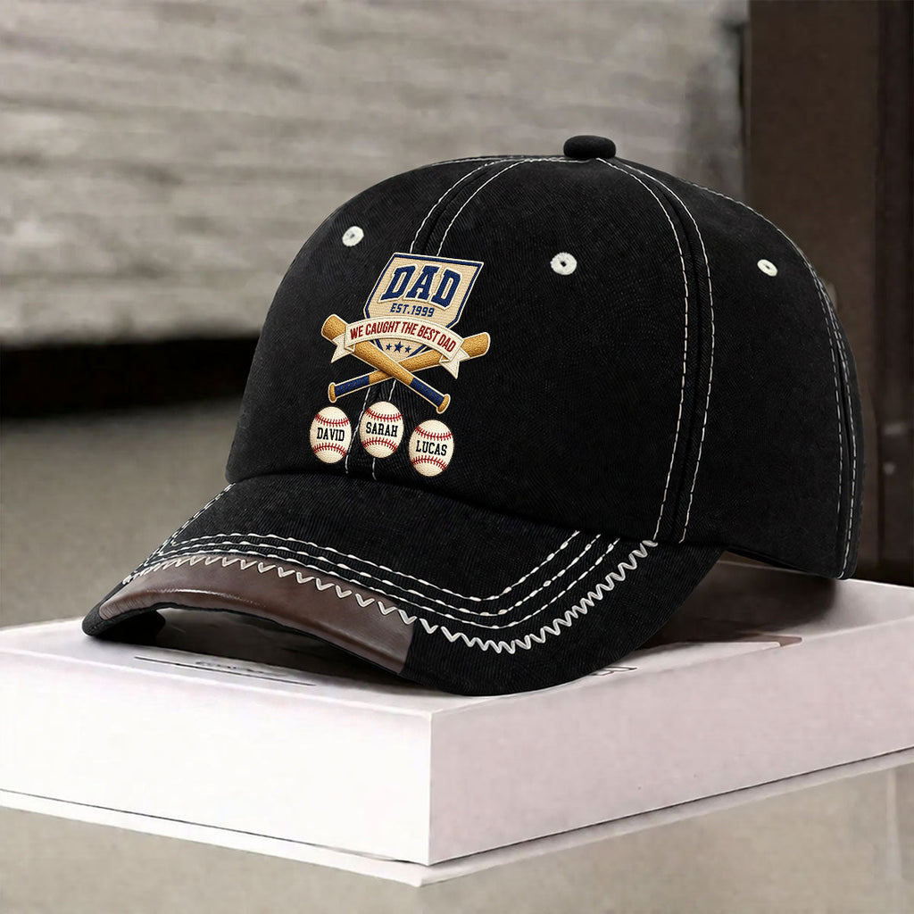 We Caught The Best Baseball Dad - Personalized Vintage Soft Baseball Cap