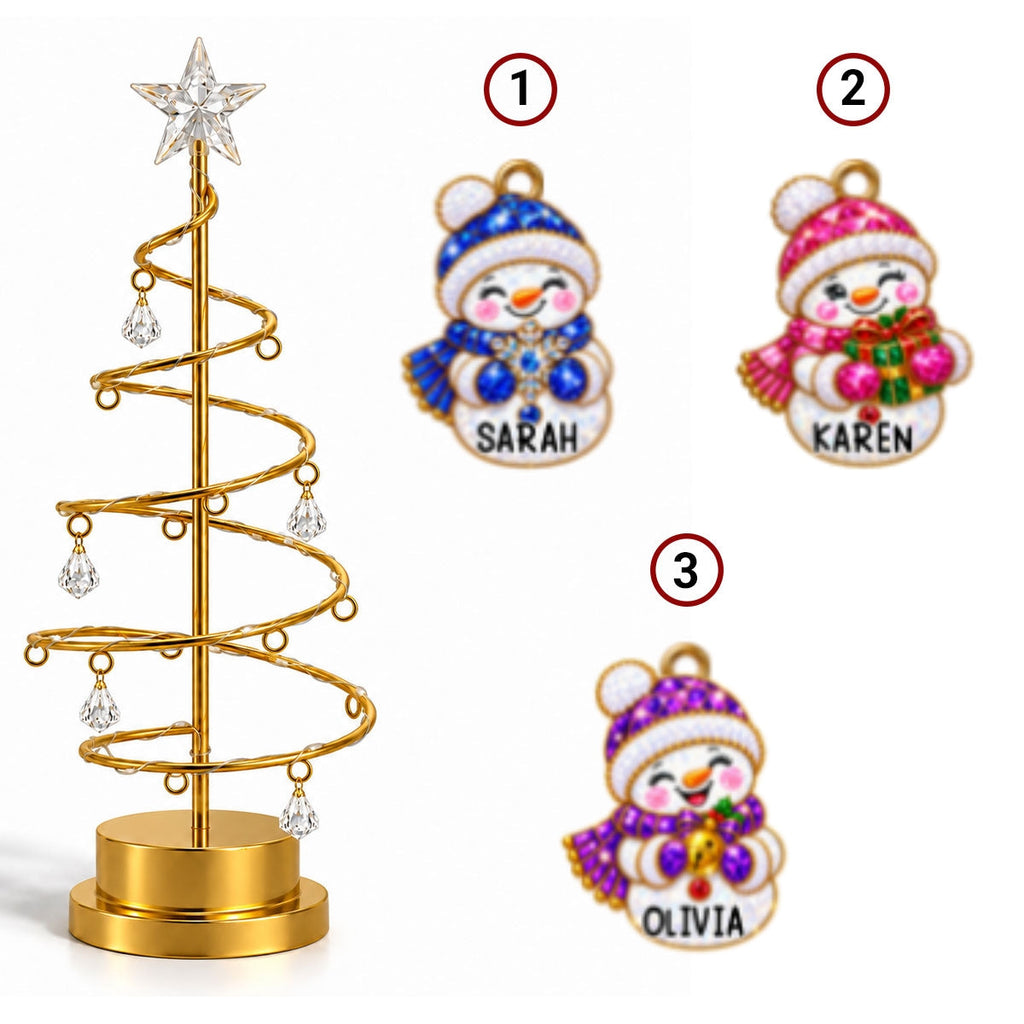 Custom Family Christmas Tree Light, Family Christmas Decor • Snowman Family Tree - Personalized LED Tree Lights