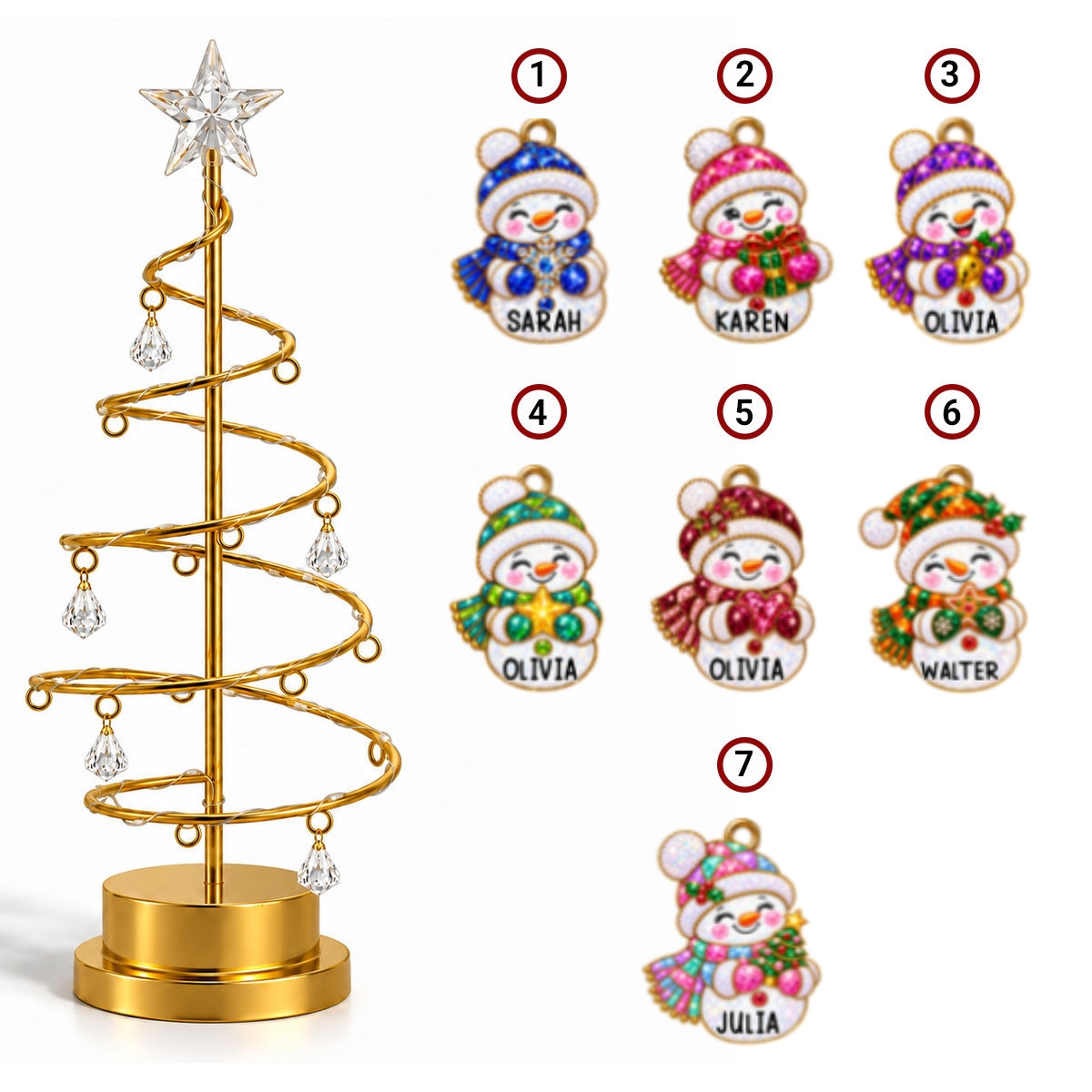 Custom Family Christmas Tree Light, Family Christmas Decor • Snowman Family Tree - Personalized LED Tree Lights