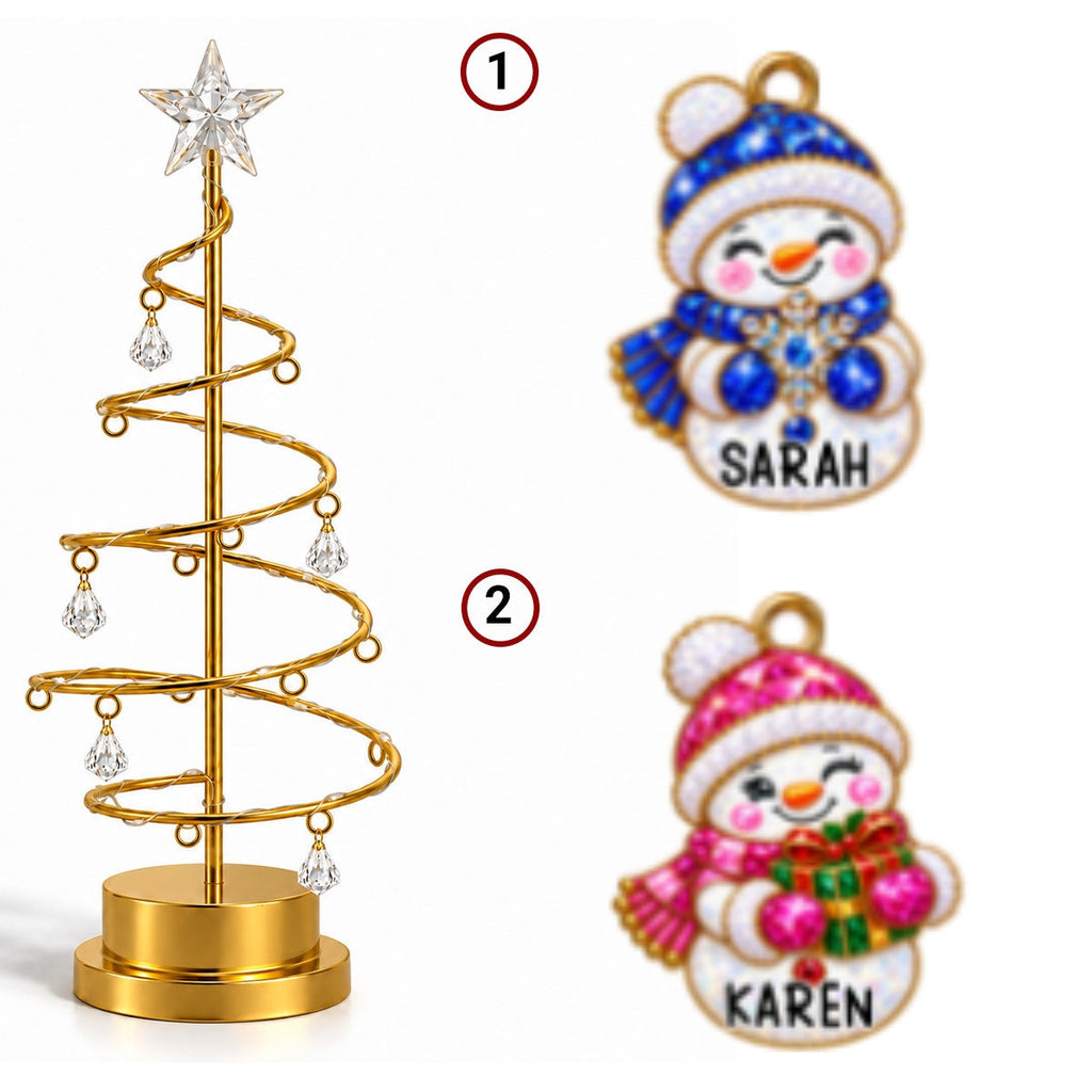Custom Family Christmas Tree Light, Family Christmas Decor • Snowman Family Tree - Personalized LED Tree Lights