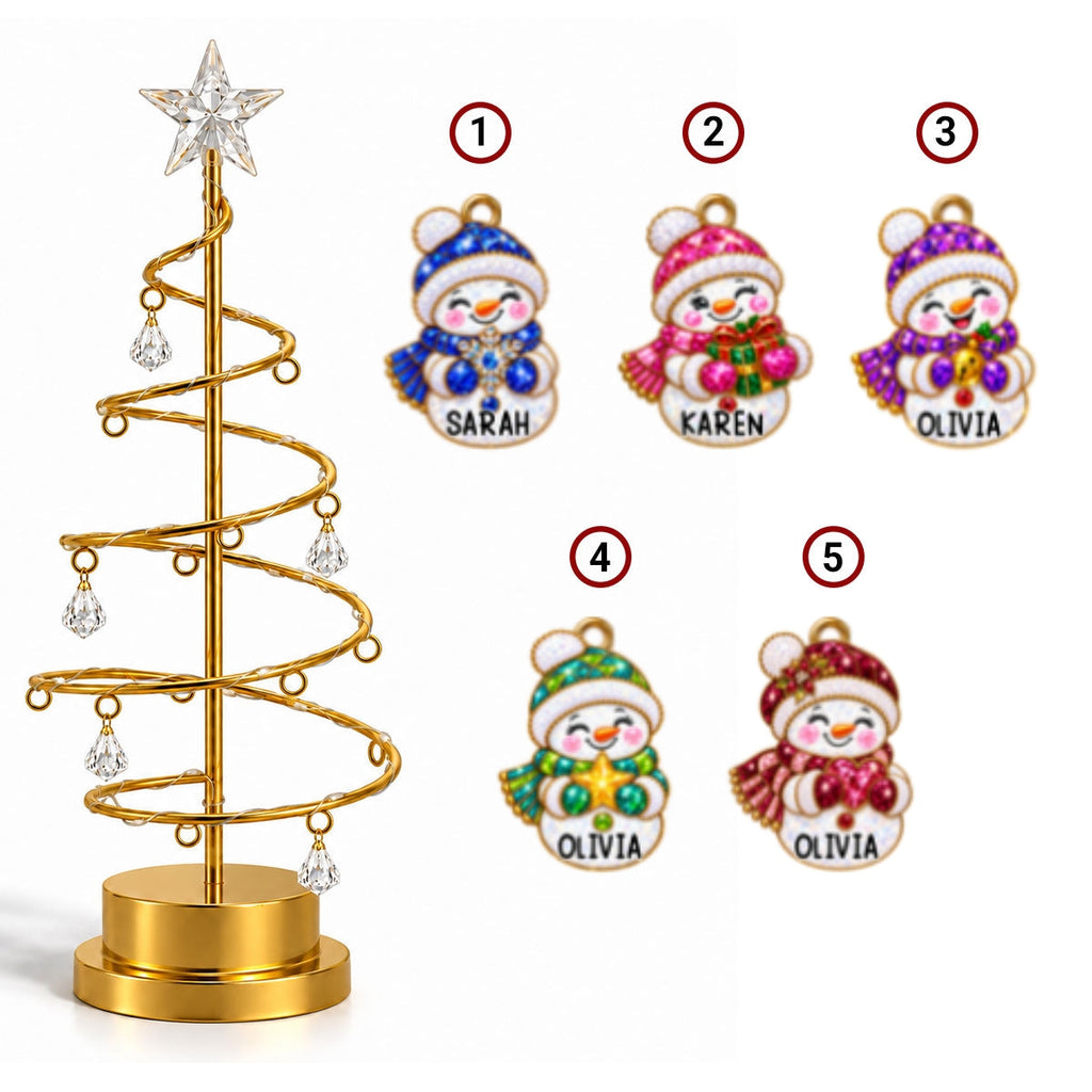 Custom Family Christmas Tree Light, Family Christmas Decor • Snowman Family Tree - Personalized LED Tree Lights