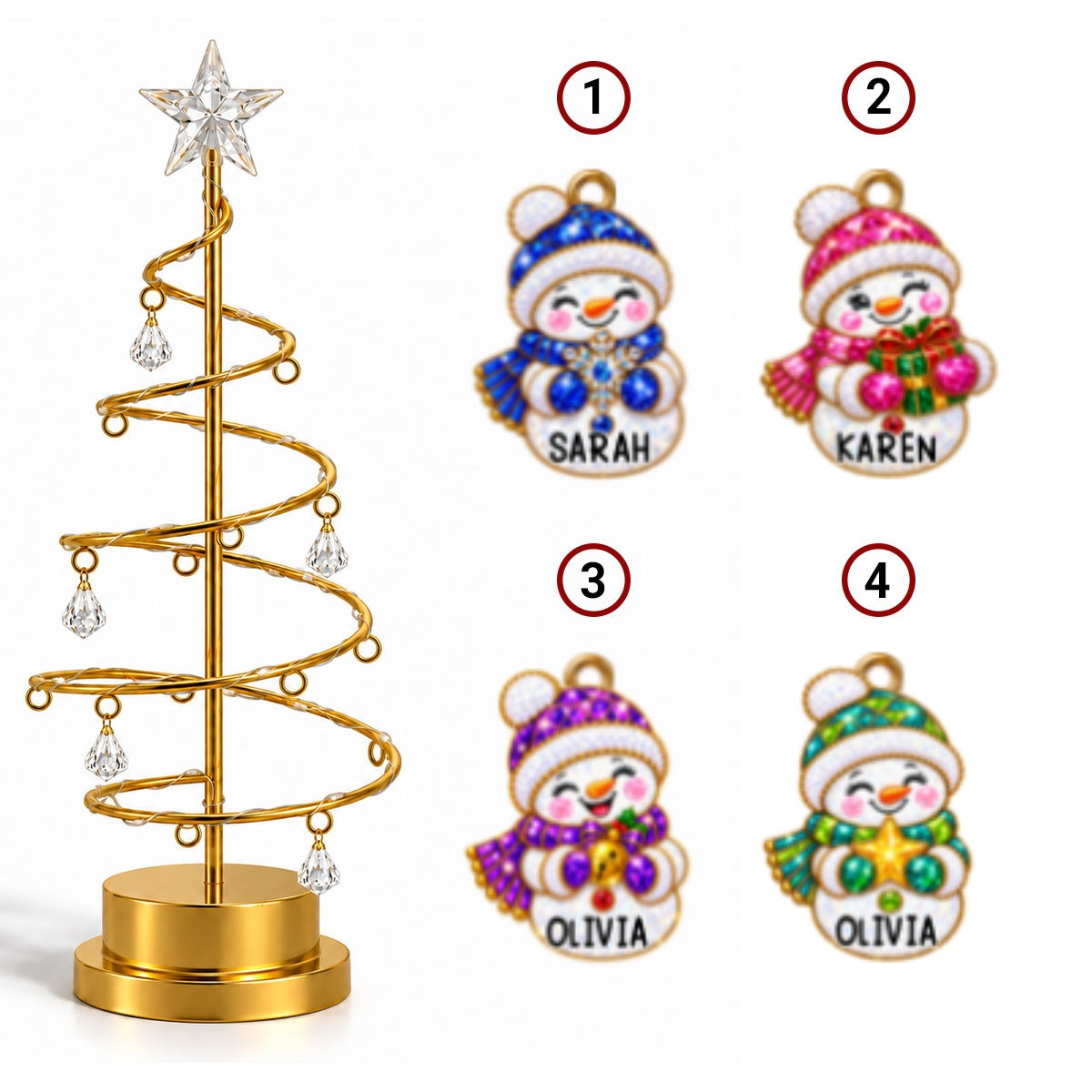 Custom Family Christmas Tree Light, Family Christmas Decor • Snowman Family Tree - Personalized LED Tree Lights