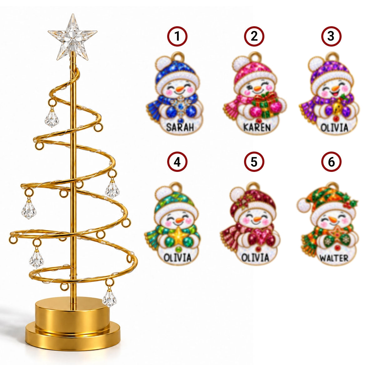 Custom Family Christmas Tree Light, Family Christmas Decor • Snowman Family Tree - Personalized LED Tree Lights