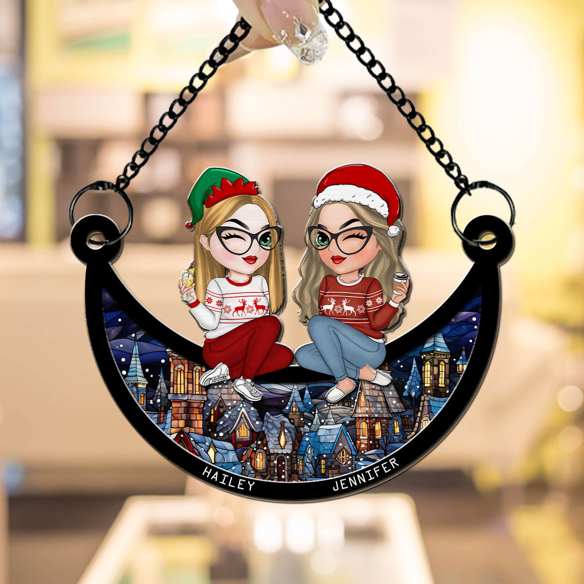 Custom Christmas Hanging Decor, for Best Friend, Friendship Gifts • Our Christmas - Personalized Suncatcher
