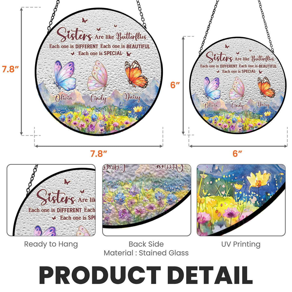 Custom Name Family Name Hanging Decor, Christmas Birthday Gift • Sisters Are Like Butterflies - Personalized Window Hanging Suncatcher