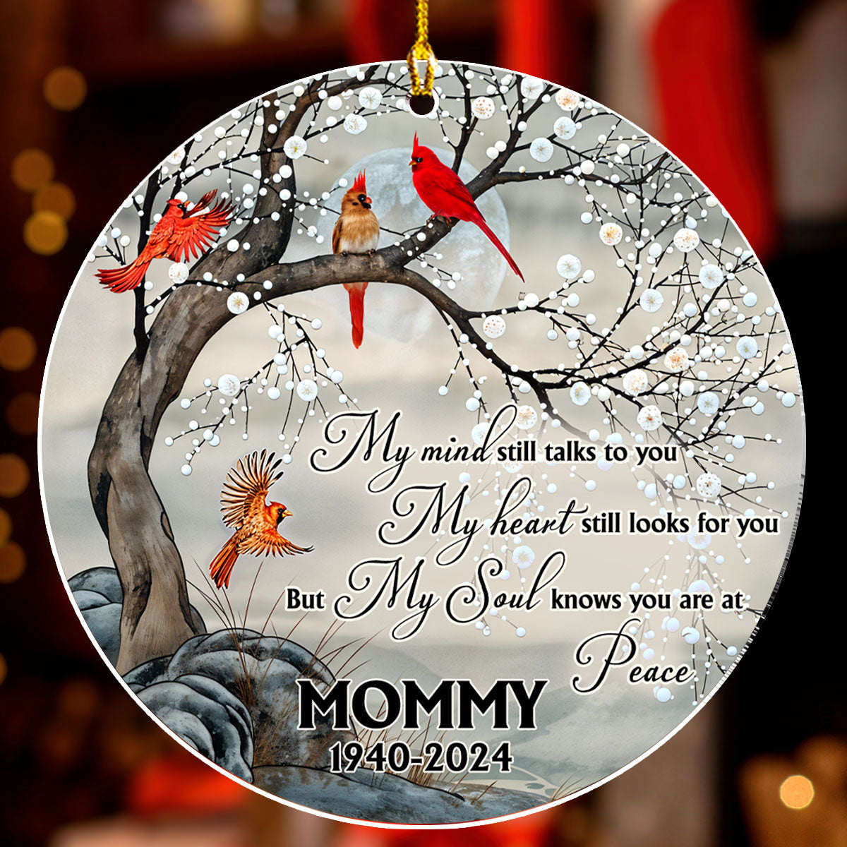 Custom Memorial Christmas Ornament, Sympathy Keepsake •  My Mind Still Talks to You - Personalized Acrylic Ornament