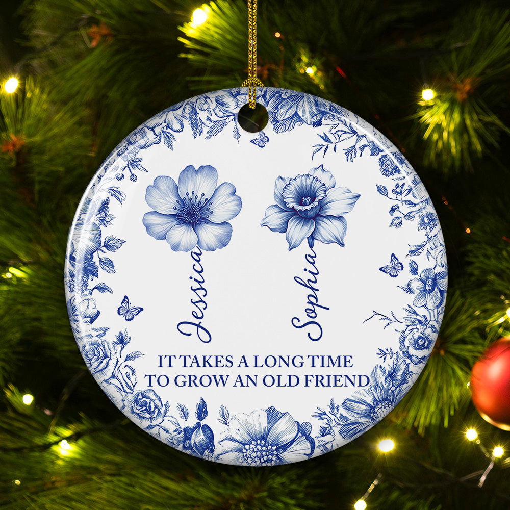 Custom Friendship Christmas Ornament, Best Friend Gift •  Vintage Floral Friendship - Personalized Ceramic Ornament