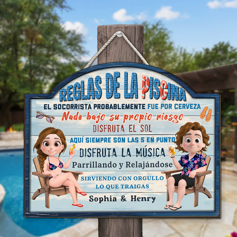 Custom Family Summer Backyard, Patio & Porch Decor • Reglas De La Piscina - Letrero De Madera Personalizado