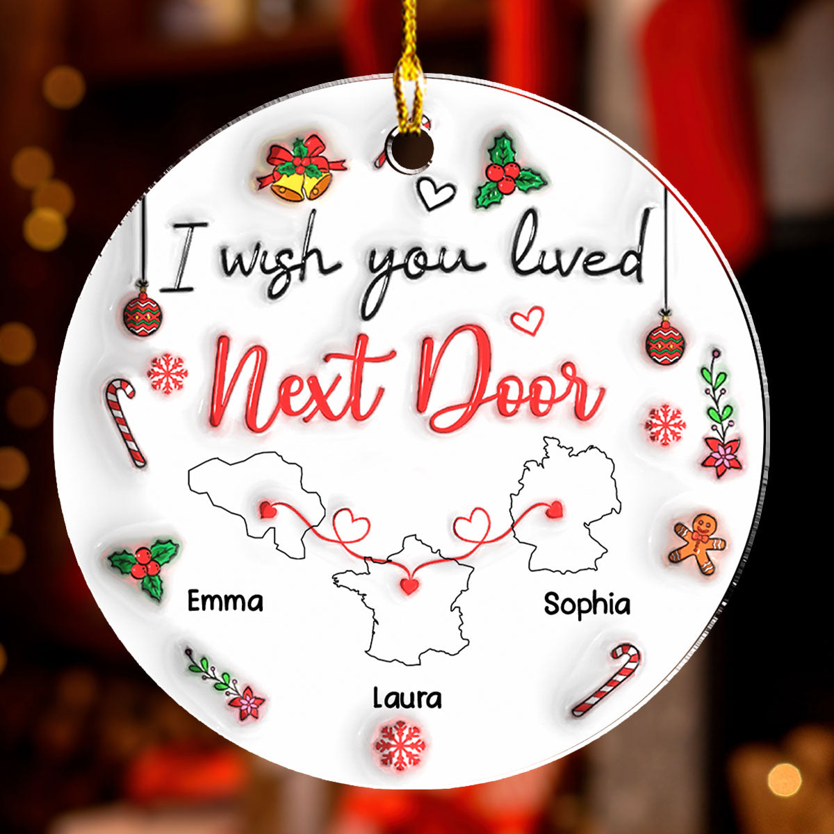 Custom Friendship Christmas Ornament, Best Friend Gift •  Besties Are Always Close At Heart Country Version - Personalized 3D Inflated Effect Acrylic Ornament