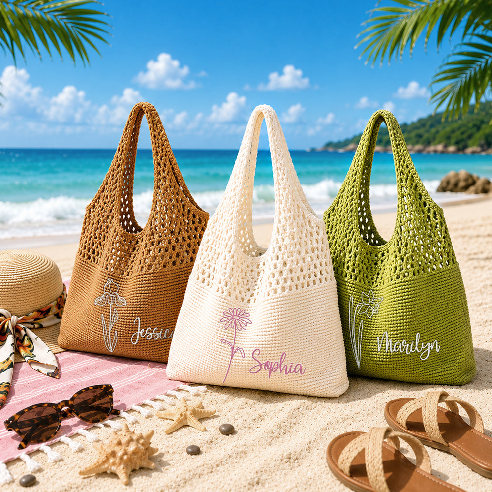 Soft Leaf Girl - Personalized Knitted Beach Bag