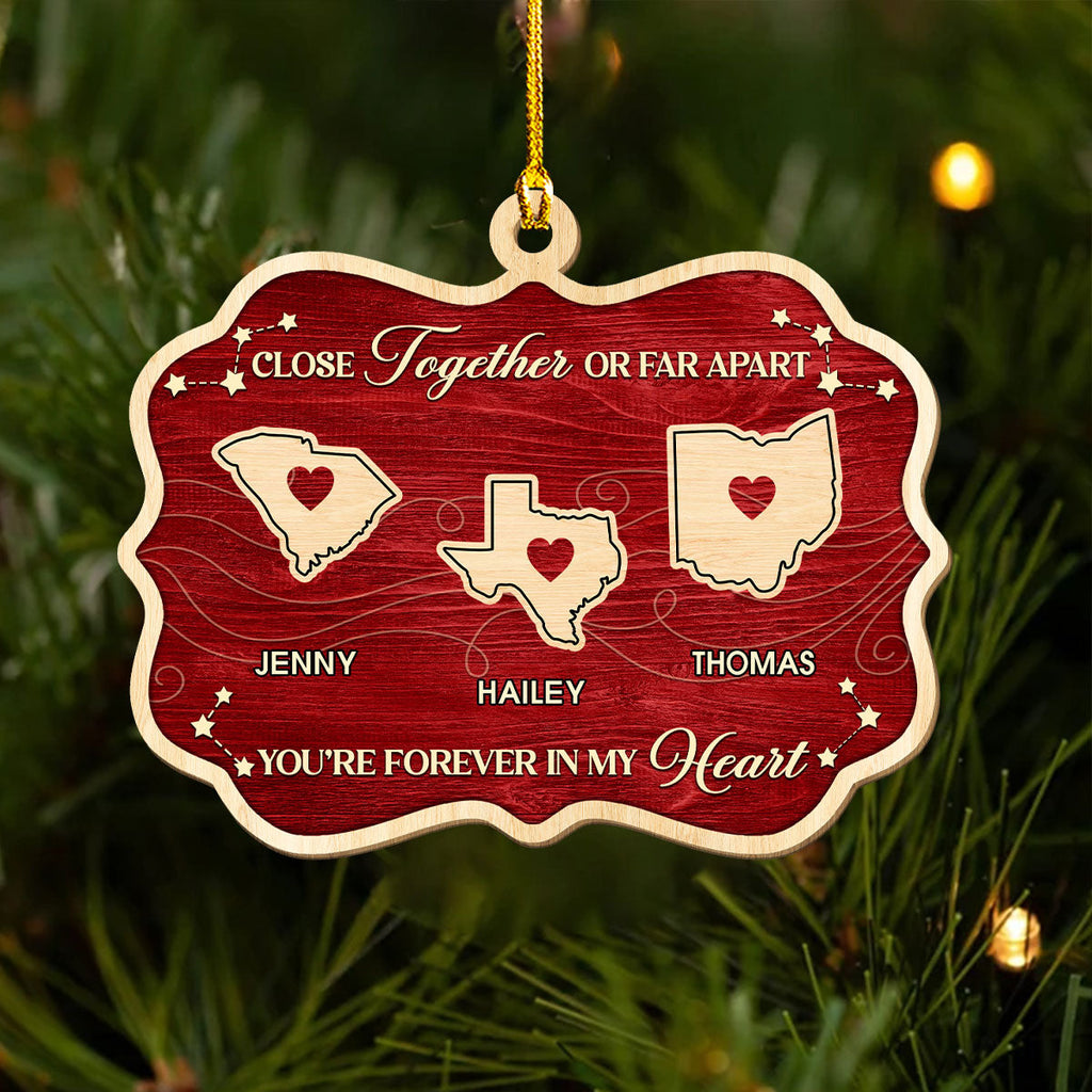 Custom Family Ornament, Christmas Gift for Family Members •  Near Or Far - Personalized Wood Ornament